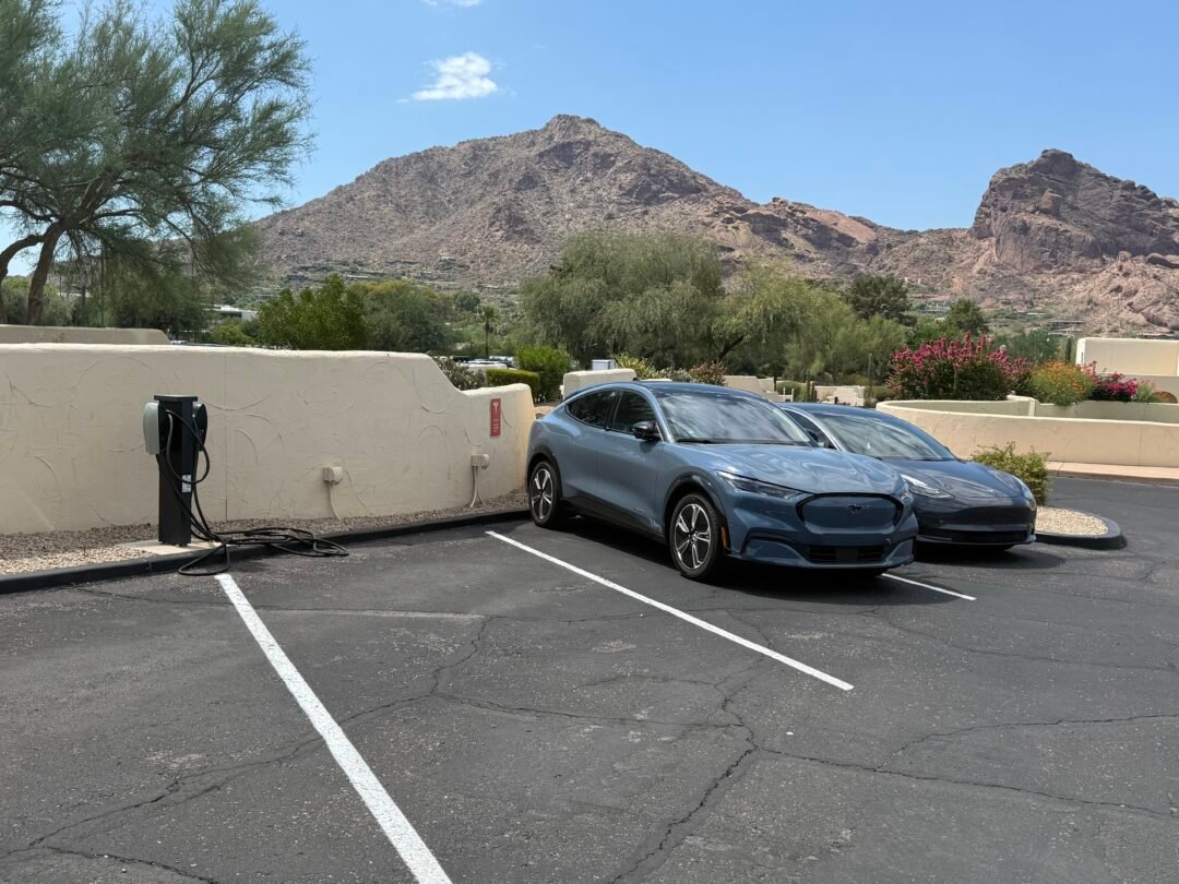 JW Marriott Scottsdale Camelback Inn Tesla charging stations with 10 destination chargers at base of Camelback Mountain Paradise Valley Arizona