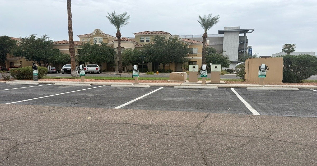 Crowne Plaza Resort Phoenix Chandler Tesla Charging with 4 FREE NACS Level 2 destination chargers (2 covered) at San Marcos Golf Resort near Intel