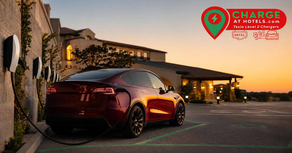 Submit a Hotel with Tesla Chargers - Tesla destination chargers in hotel parking lot photo verification example